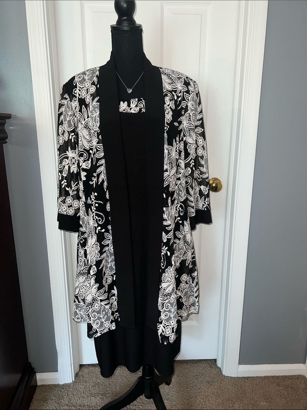 Black & White Floral Open Jacket Dress
